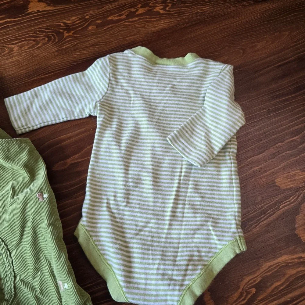 Vintage Gymboree Does Your Garden Grow Baby Corduroy Overalls & Striped Set 0-3M
